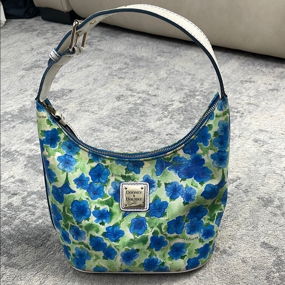 Dooney & Bourke Petunia Watercolor Floral Hobo Shoulder Bucket Bag Blue Green - Picture 3 of 17